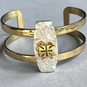 Rustic Cuff Gorgeous Brass and Stainless Logo Cuff Bracelet Unique